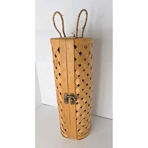 Wine Bottle Carrier Basket - Woven Tote Holder Caddy Box Carry Case Metal Clasp